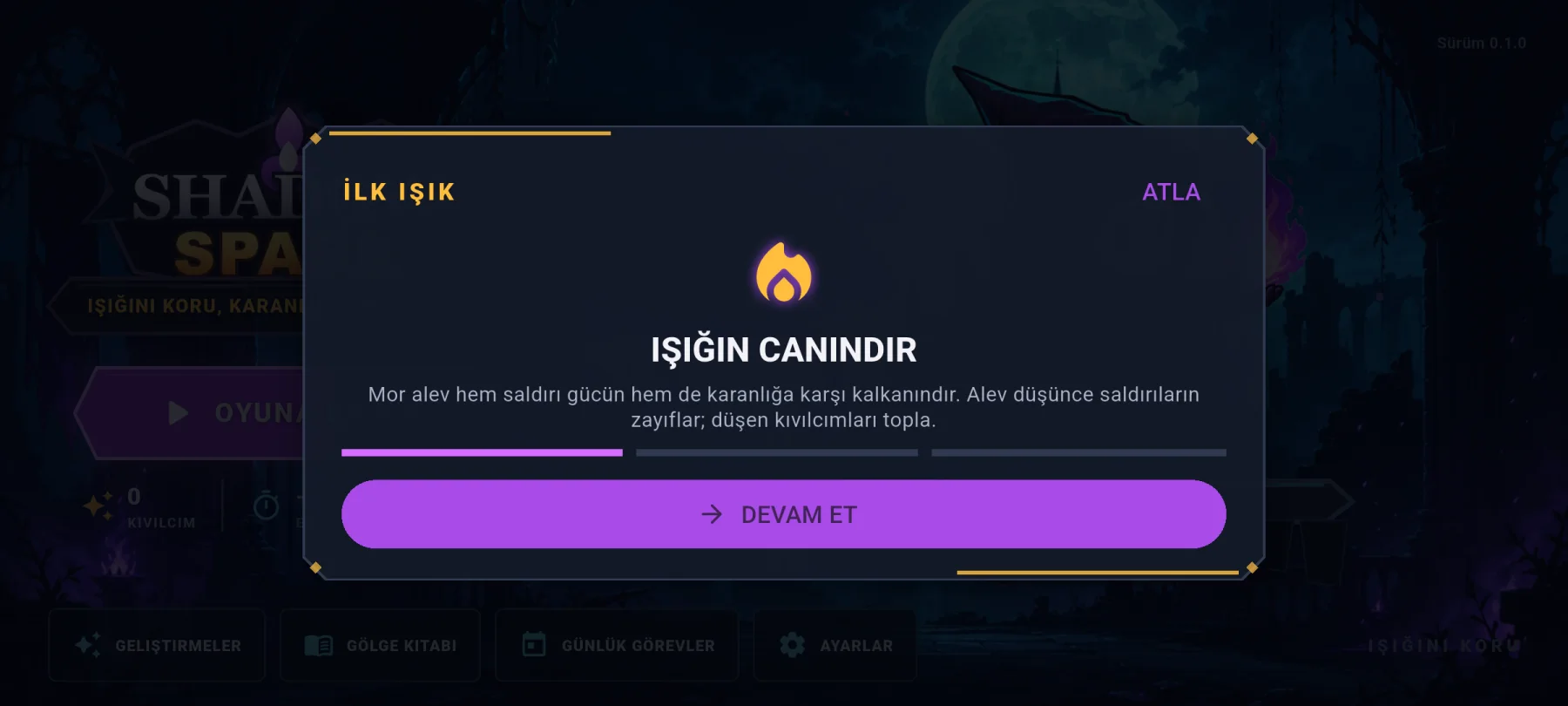 Shadow Spark oyun içi öğretici